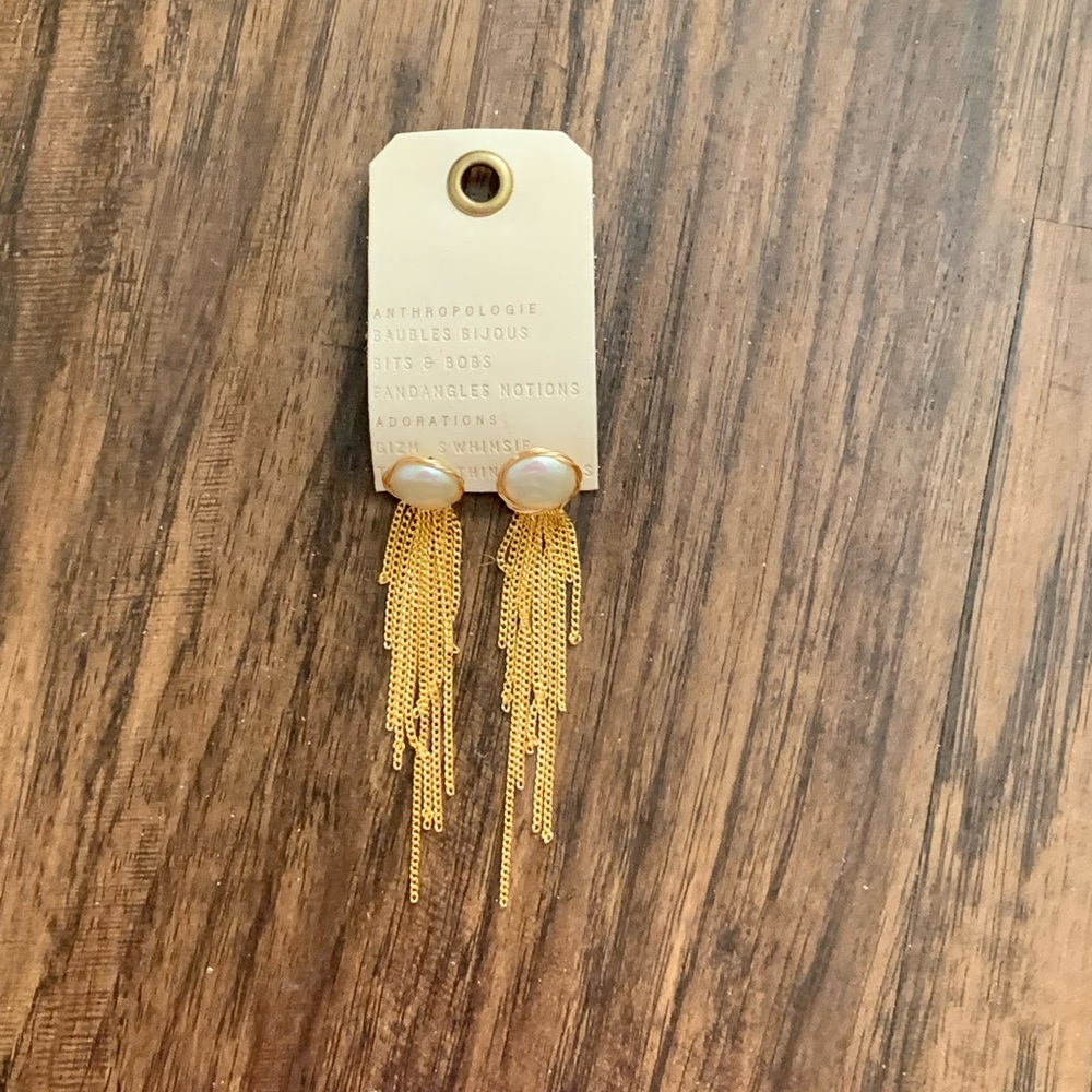 Anthropologie pearl topper fringed drop earring